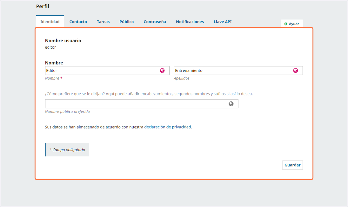 Información de perfil