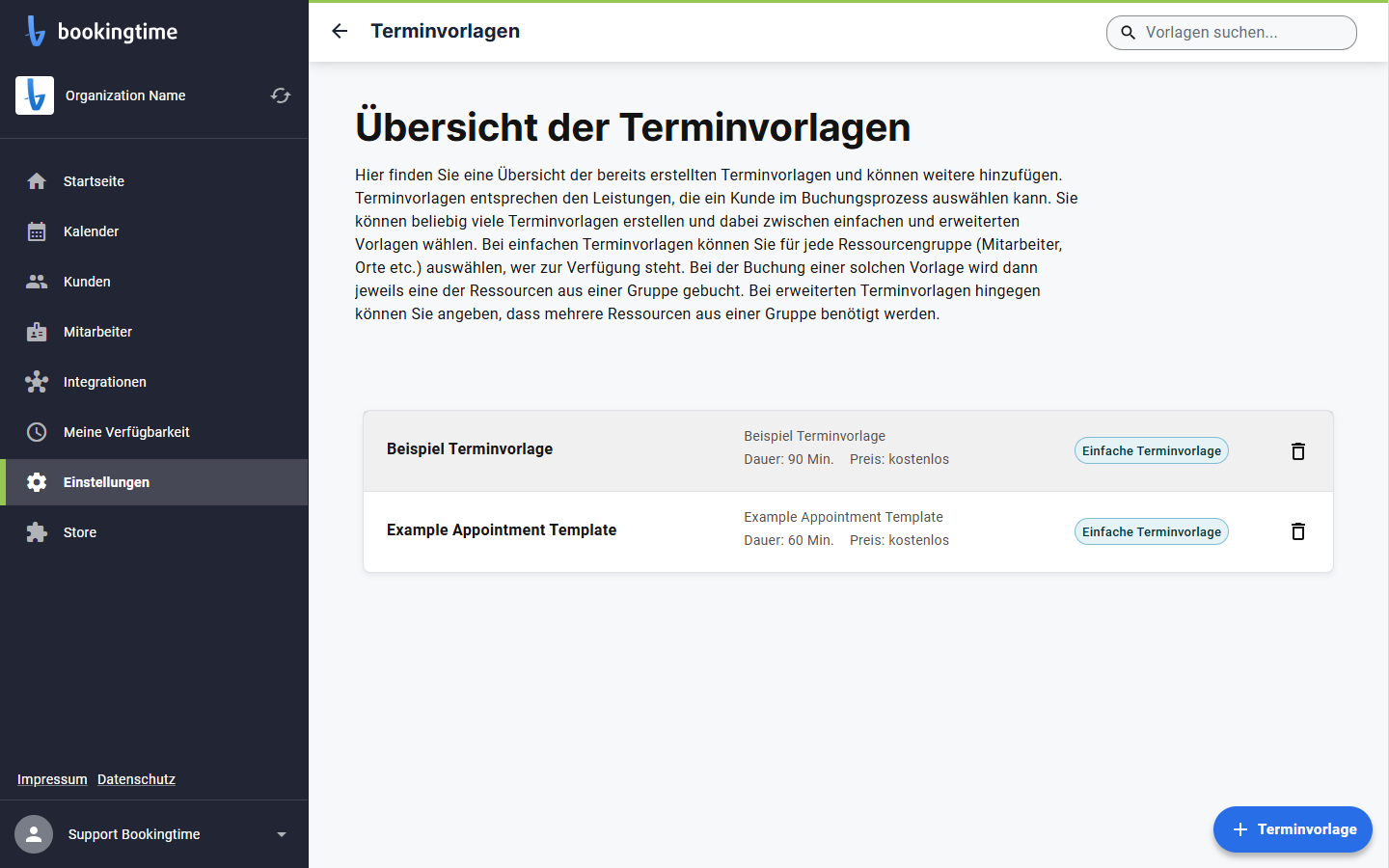 Wählen Sie die Terminvorlage aus die Sie ändern wollen