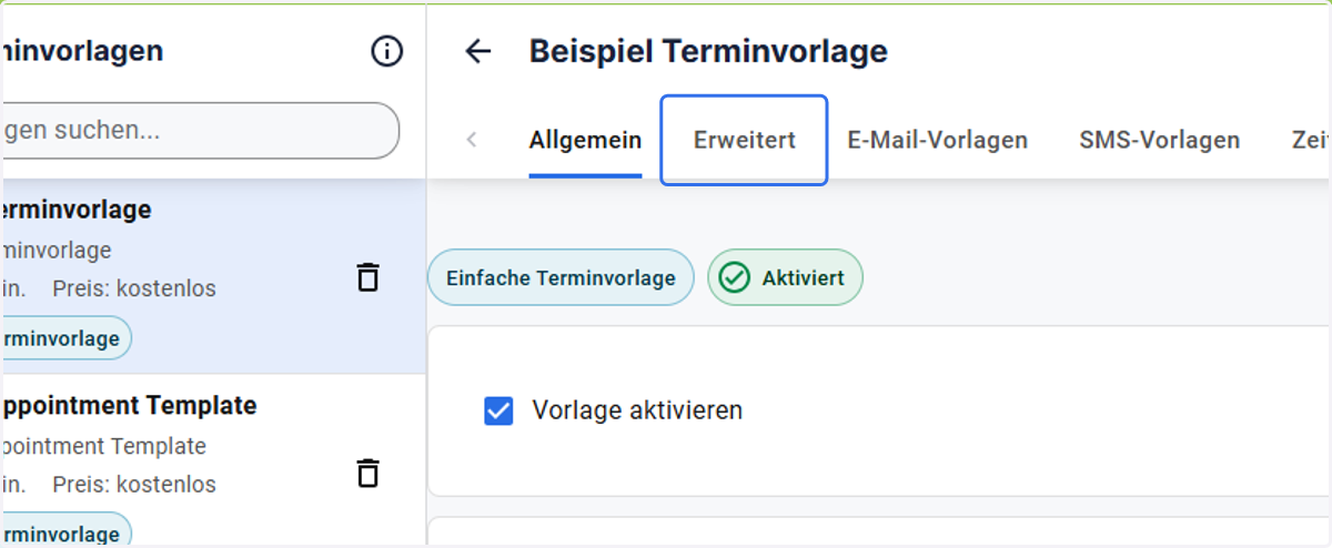 Klicken Sie auf den Tab "Erweitert"