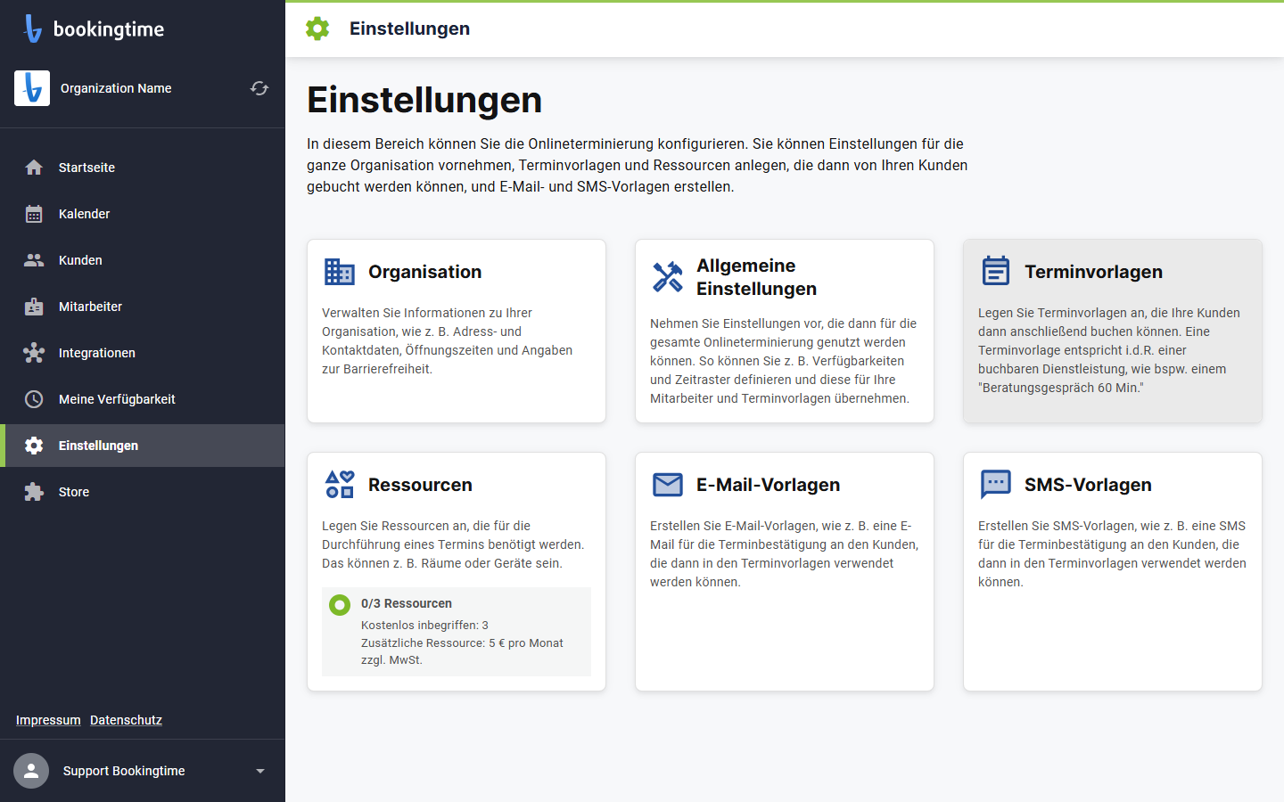 Klciken Sie auf "Terminvorlagen"