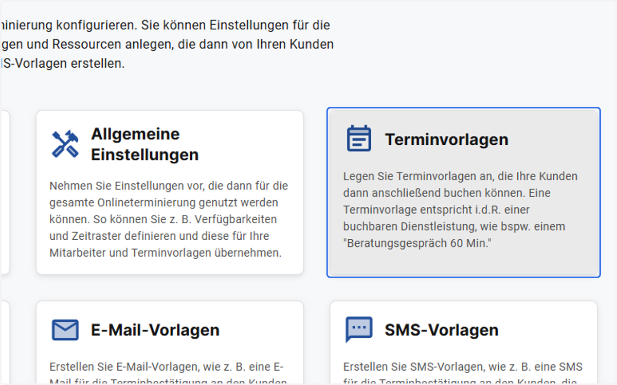Klciken Sie auf "Terminvorlagen"