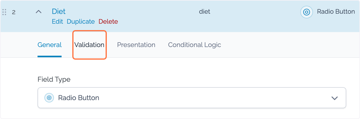 o back up to the top of the tab and click on 'Validation' o back up to the top of the tab and click on 'Validation'