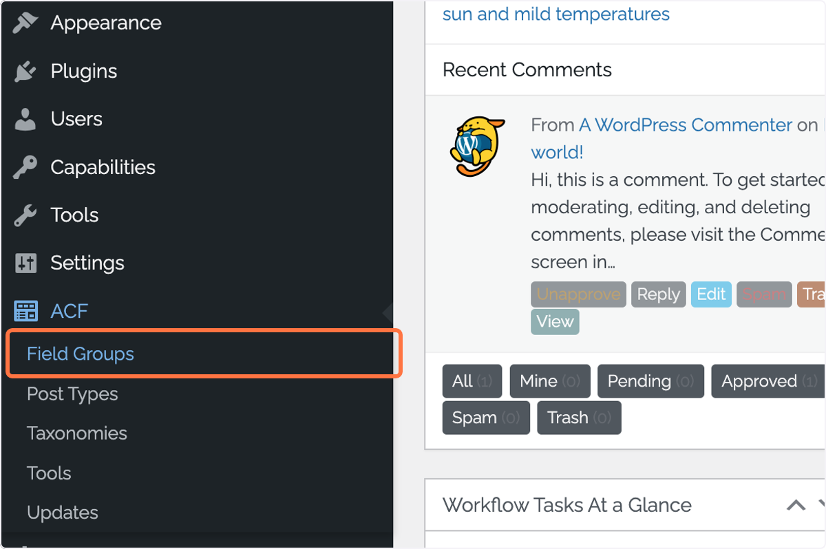 Click on 'Field Groups' Click on 'Field Groups'