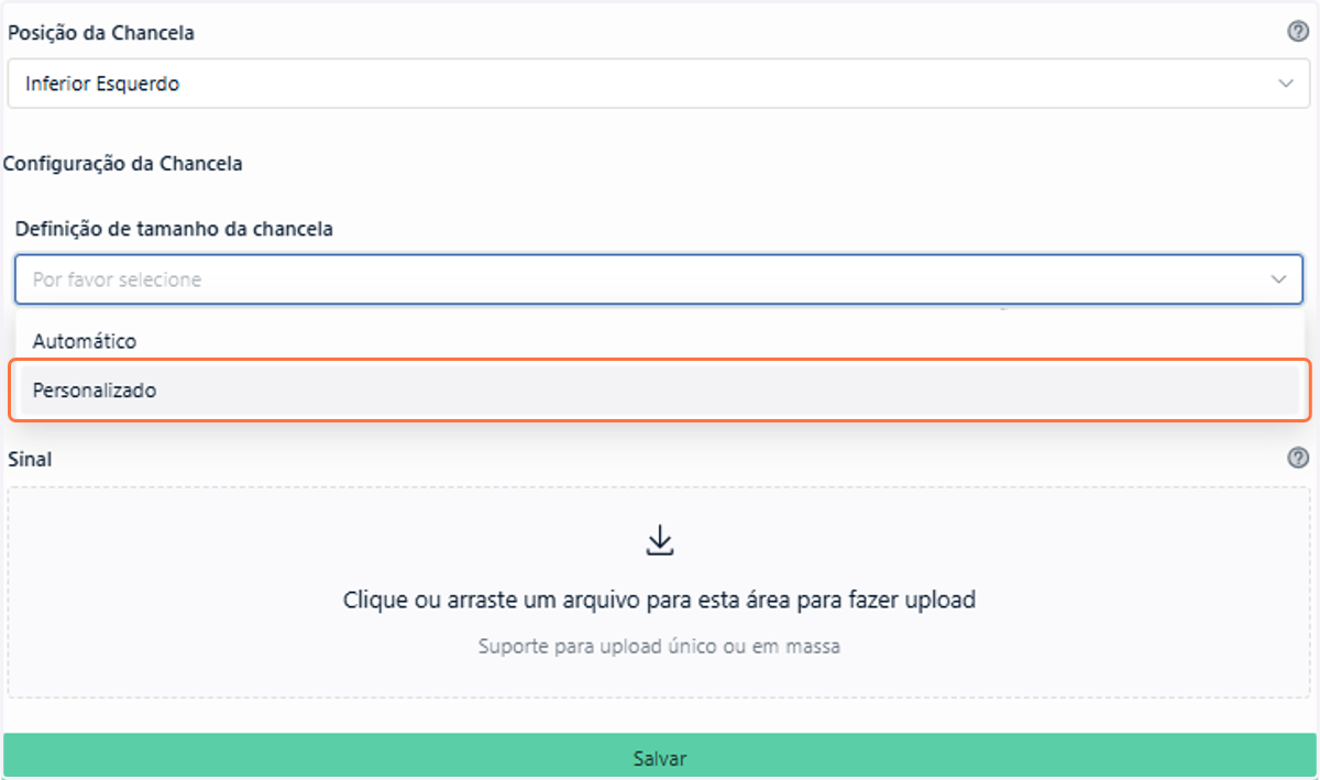 Selecione a opção Personalizado