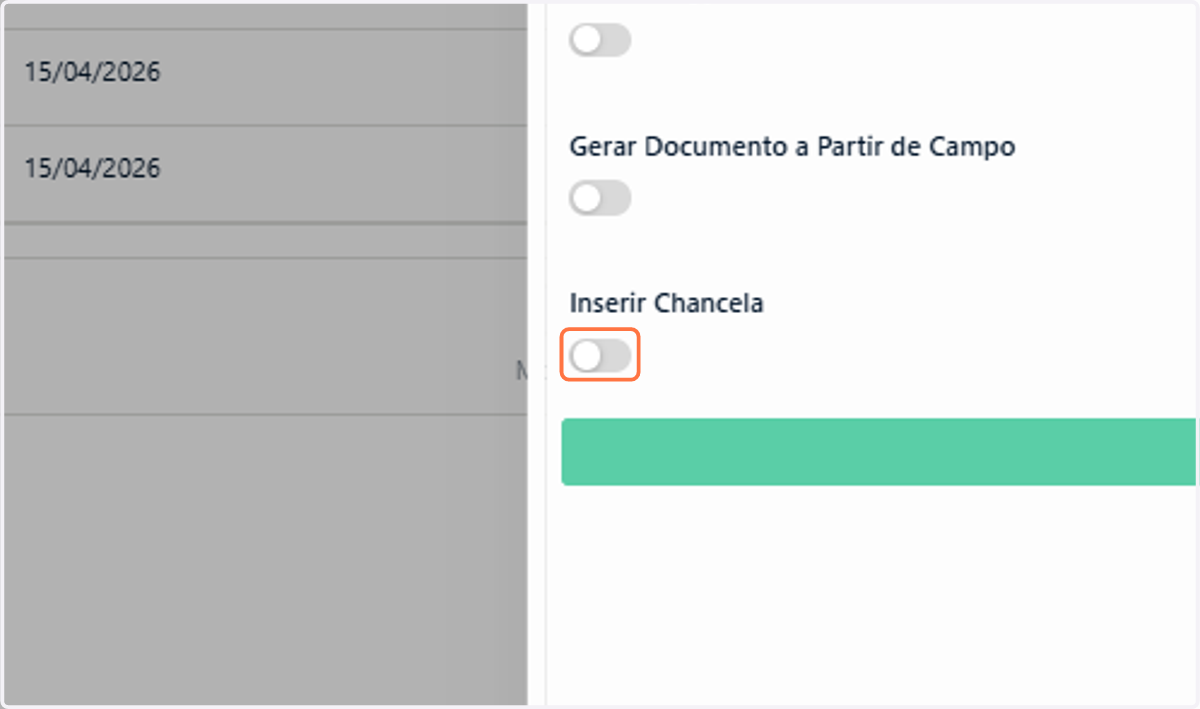 Ative a opção Inserir Chancela, que se abrirá a partir da ativação da opção anterior