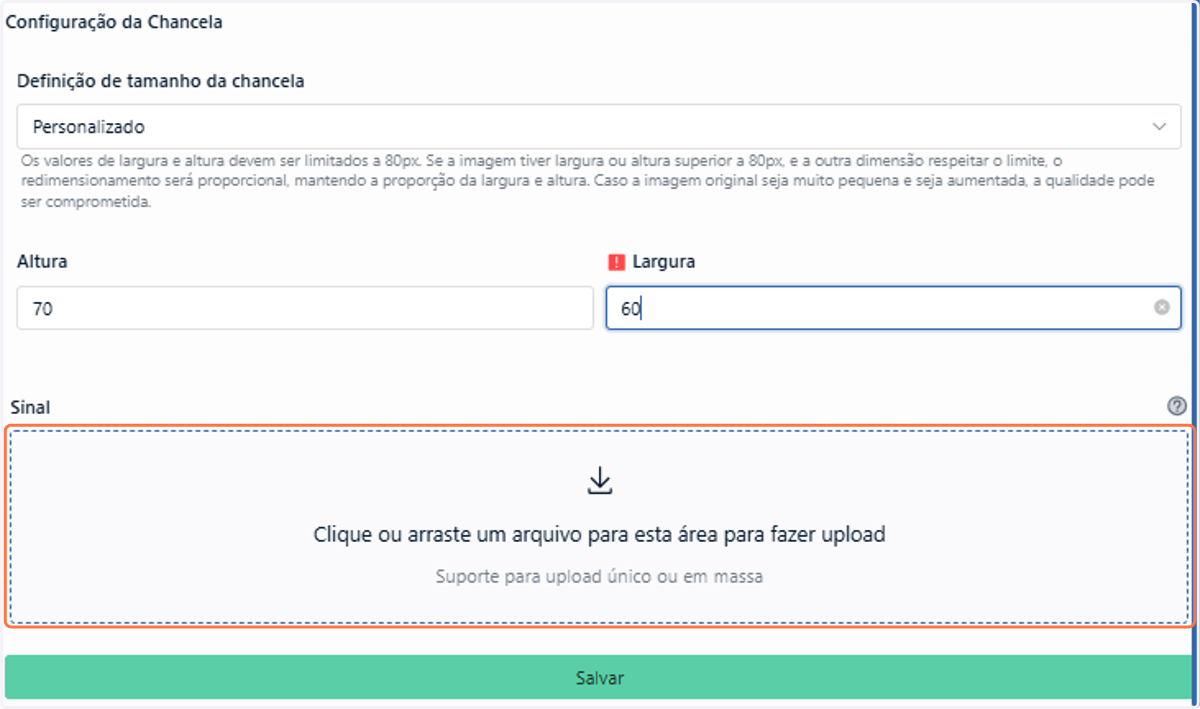 Faça upload do arquivo da sua chancela neste campo