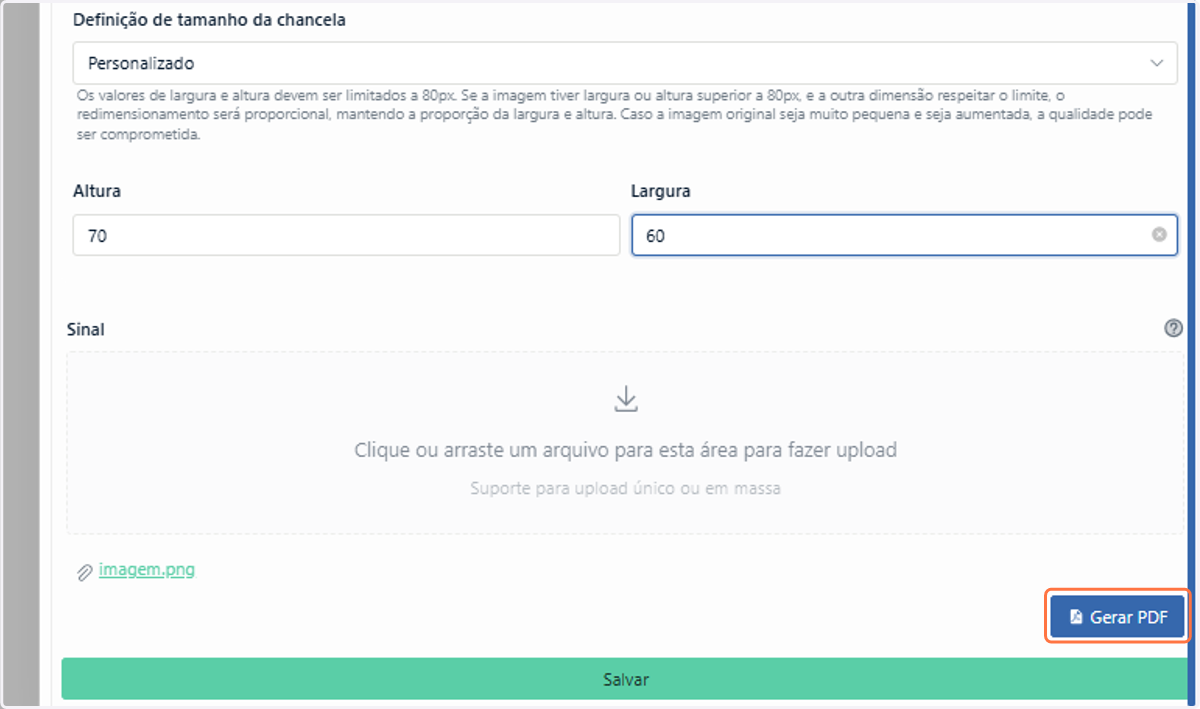 Com o arquivo anexado, clique no botão Gerar PDF