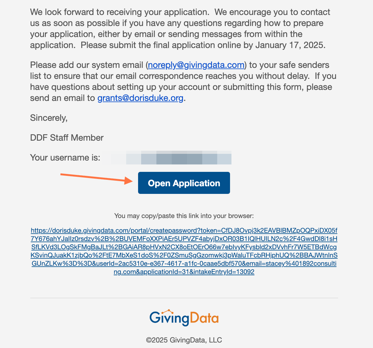 At the bottom of the email, click 'Open Application'.