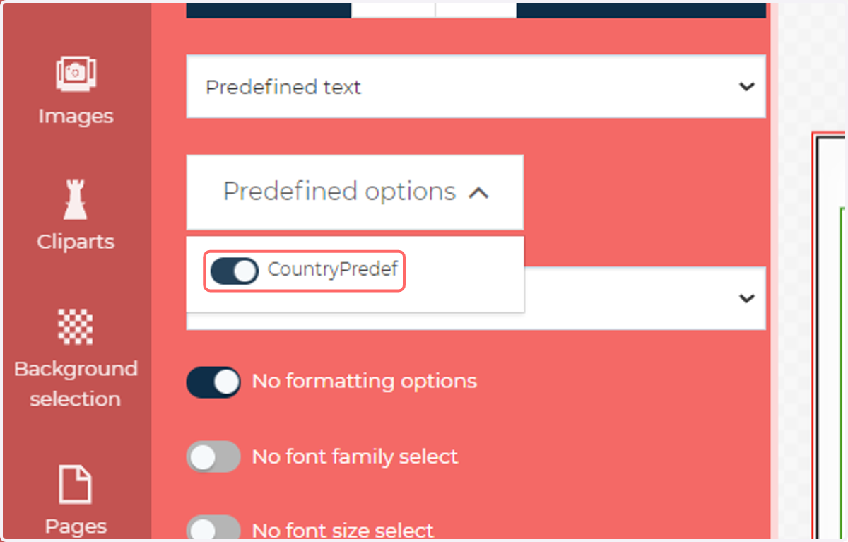 Select the predefined text option you wish to utilise in this field
