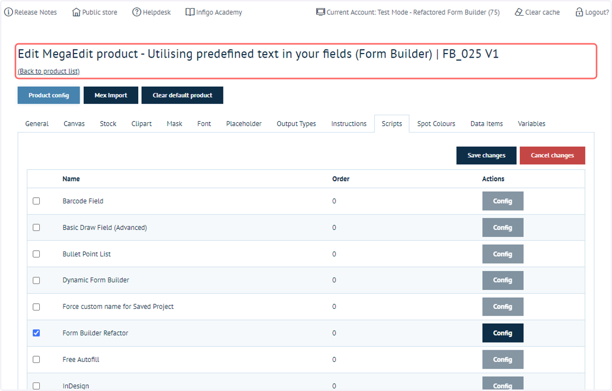 We begin to specify this functionality be navigating to the MegaEdit settings of the product in question