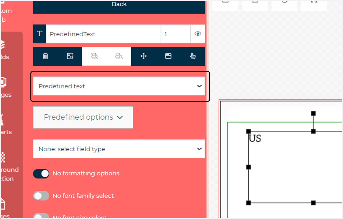 Select Predefined text from the list of field types