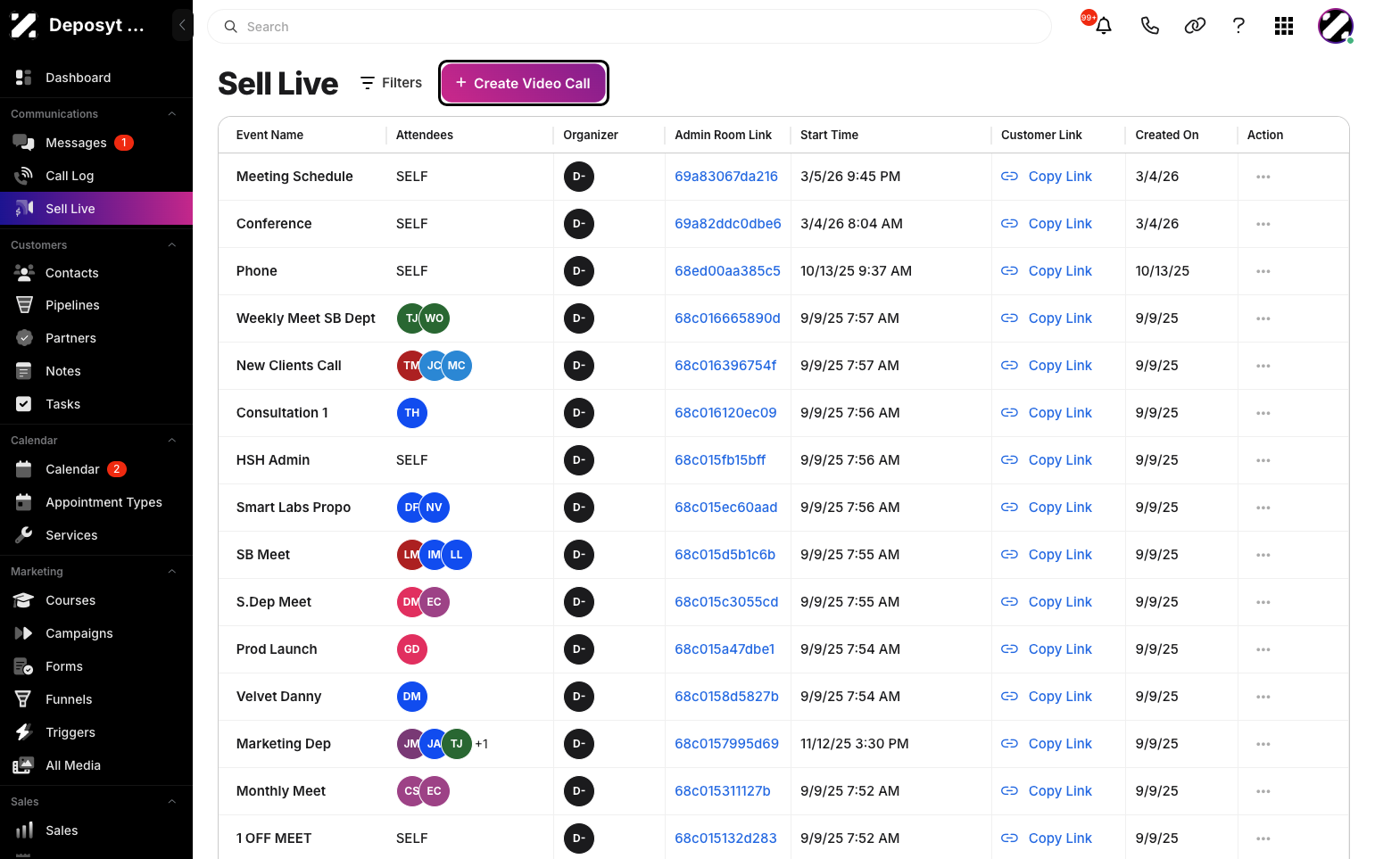 Step 2: Click on the '+ Create Video Call' button