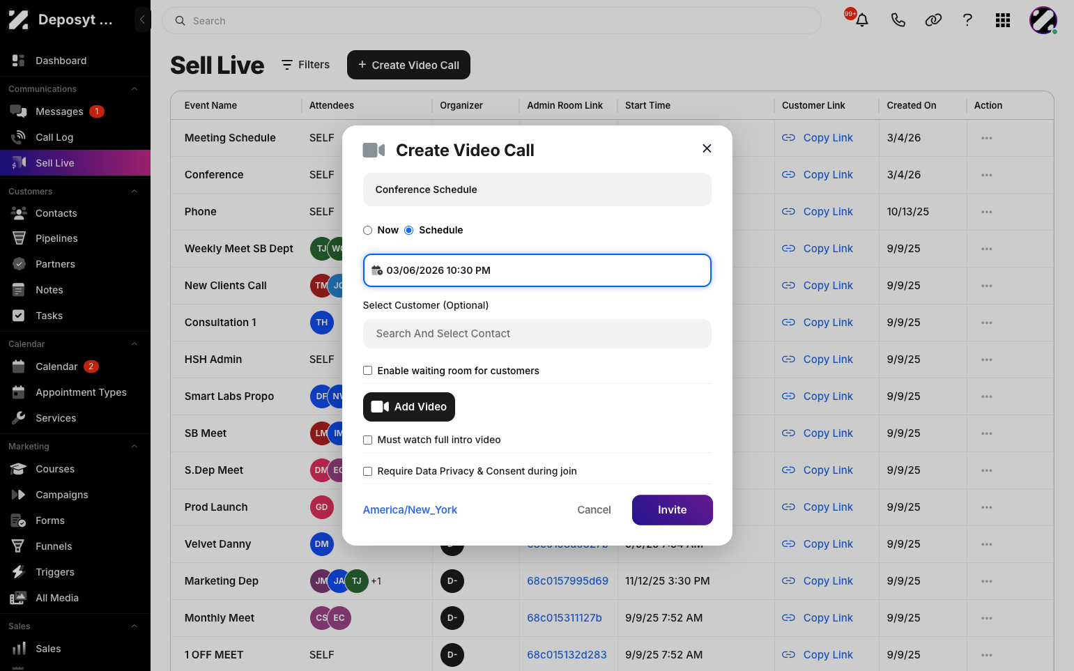 Step 8: Finally, click the Invite button to create the video call link.