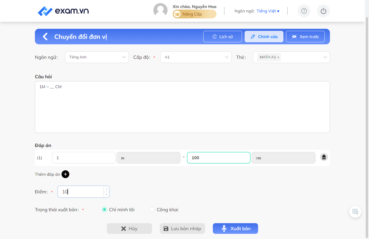 Tại khung "Điểm", nhập điểm