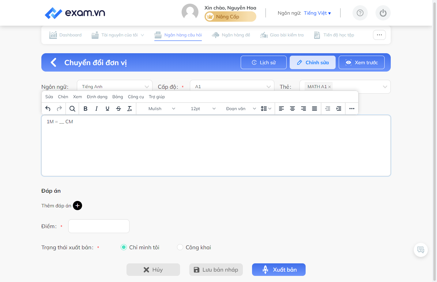 Bấm chọn "+" để tạo đáp án tự động