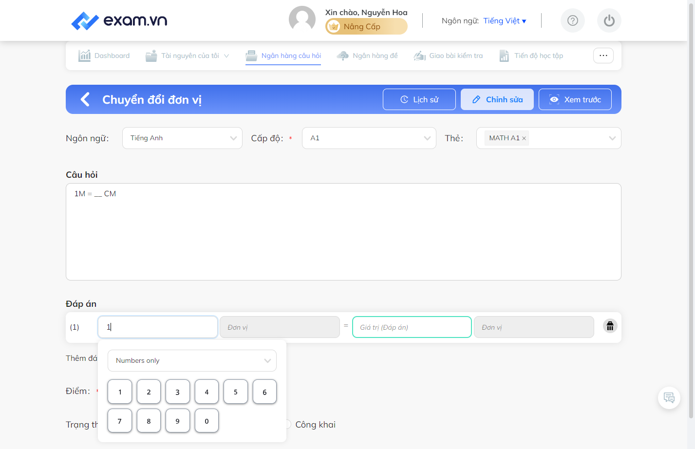 Bấm chọn đơn vị