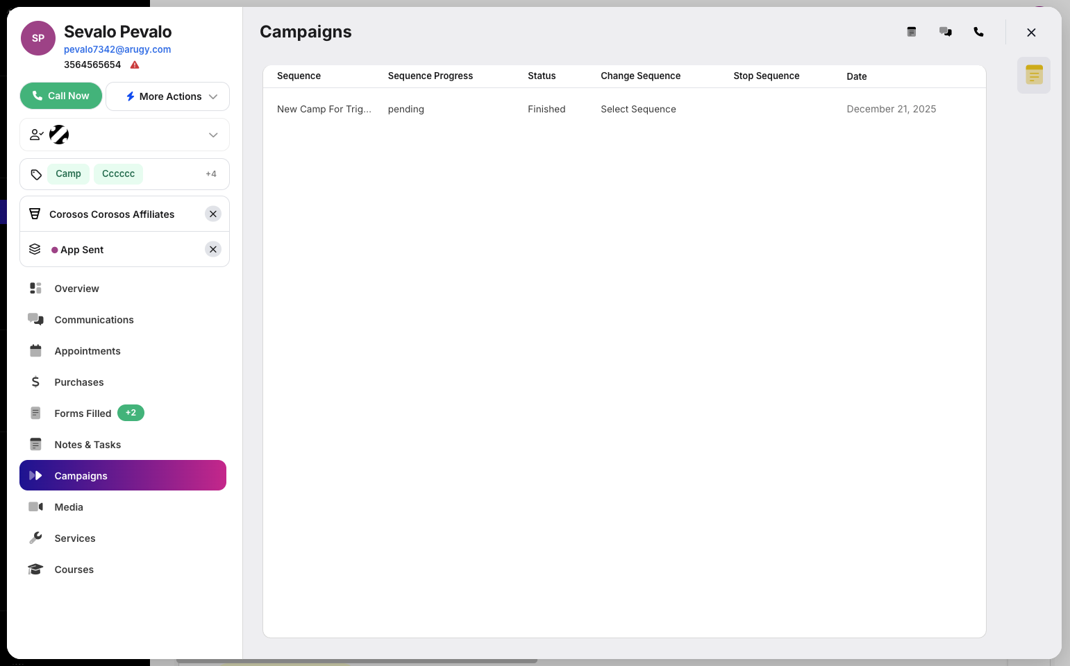 Step 4: All campaigns that the customer is part of will appear, and you can view their details.