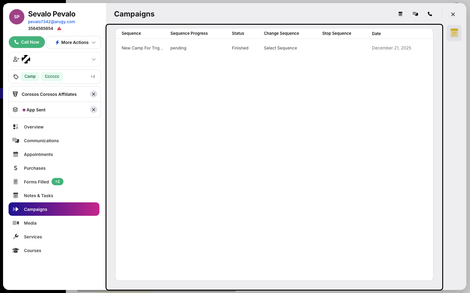 Step 4: All campaigns that the customer is part of will appear, and you can view their details.