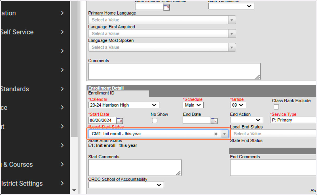 Select Enrollment Code