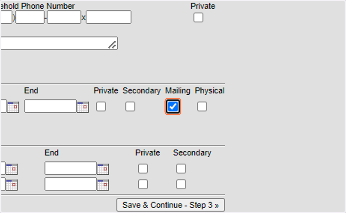 Indicate if it is the mailing/physical
