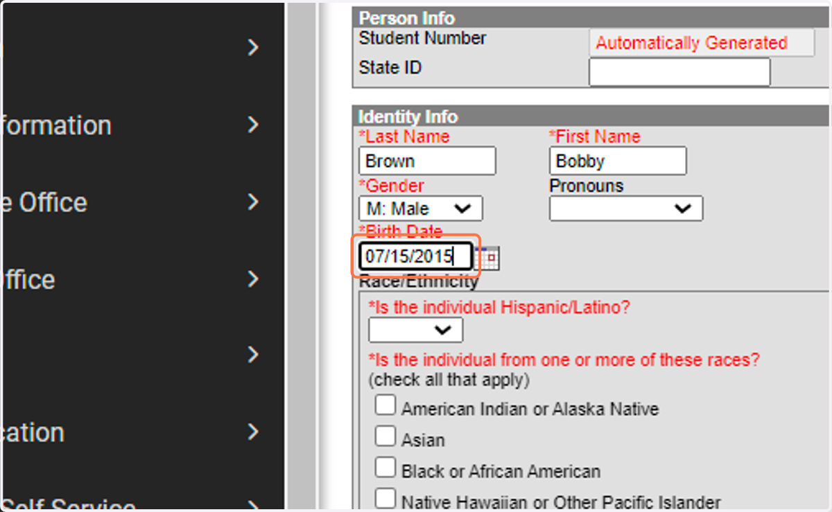 Enter Birth Date