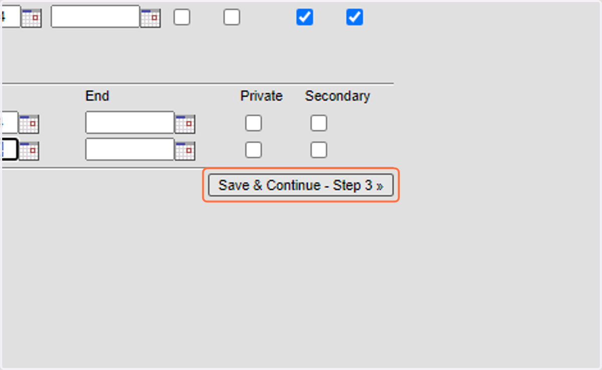 Click on Save & Continue - Step 3 »