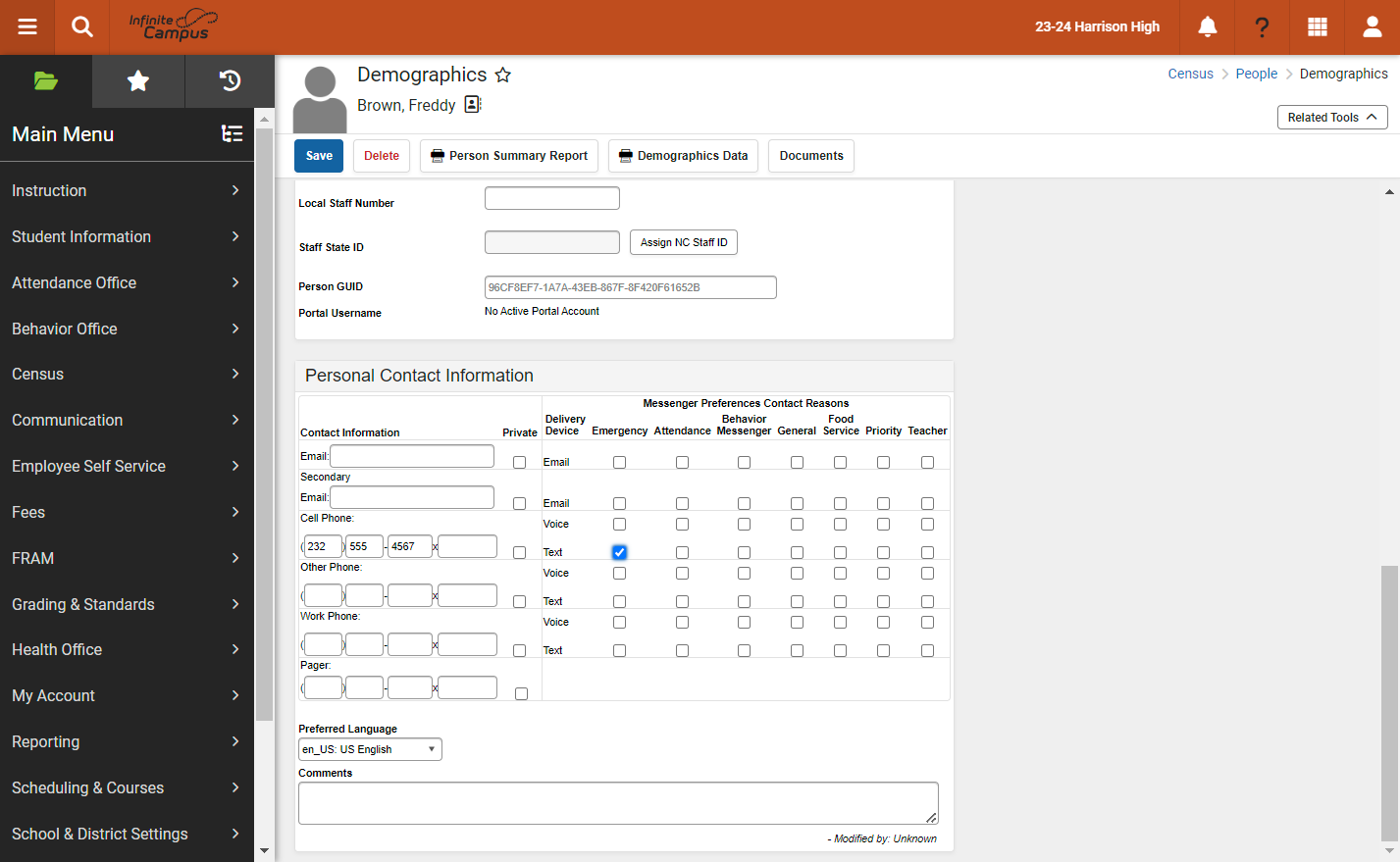 Check boxes of how to contact parent/guardian