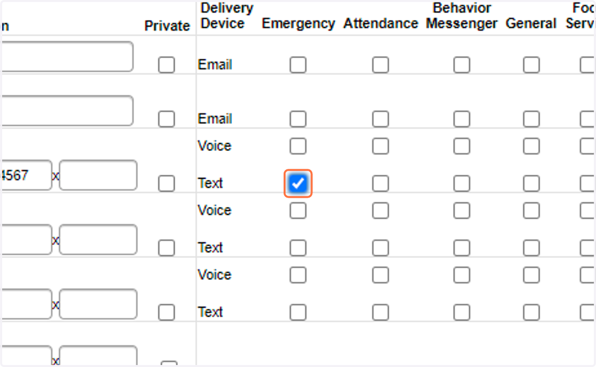 Check boxes of how to contact parent/guardian