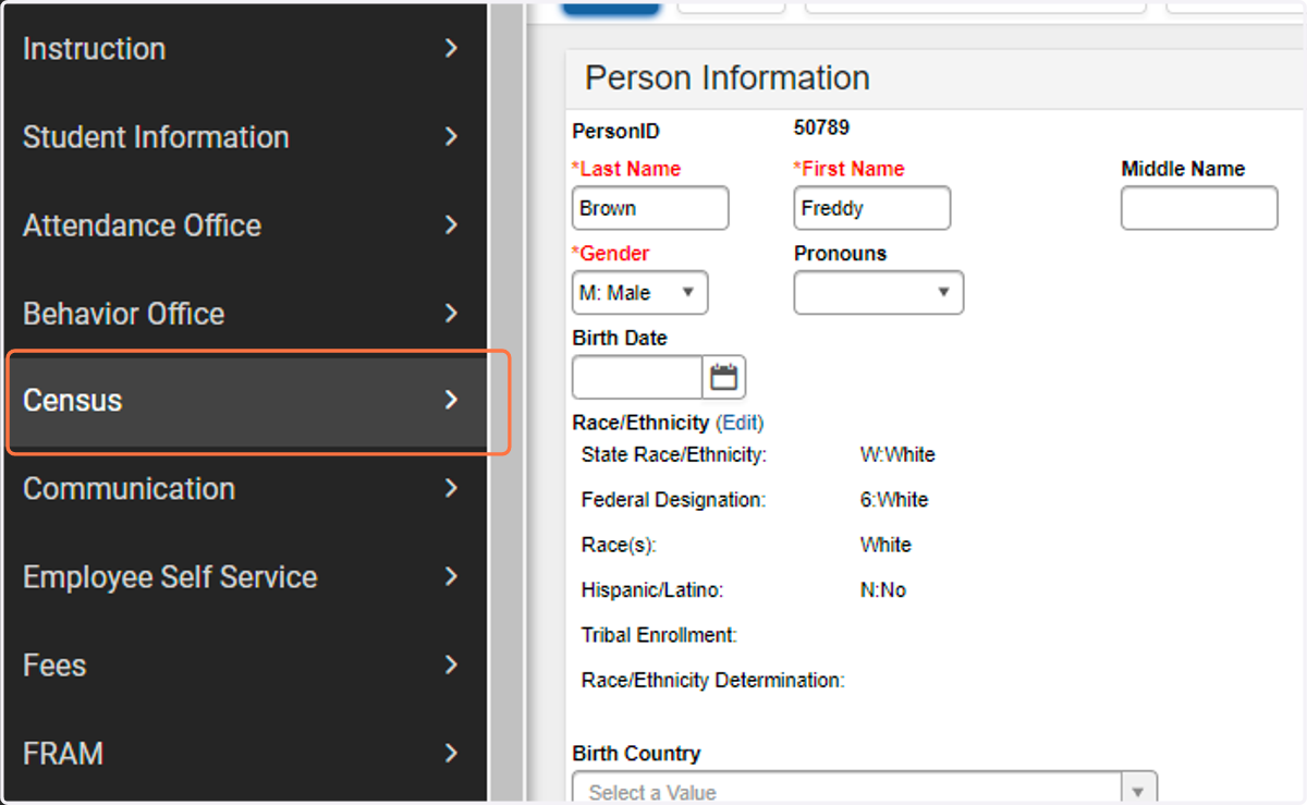 Click on Census