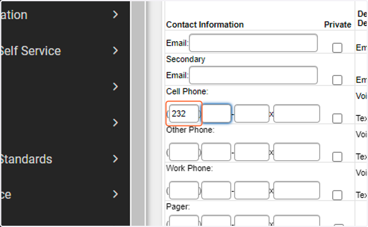 Enter contact information