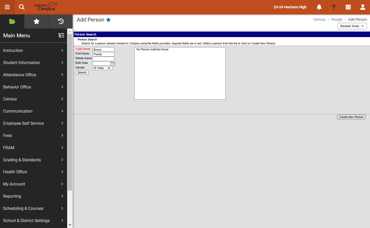 Click on Create New Person IF no match found