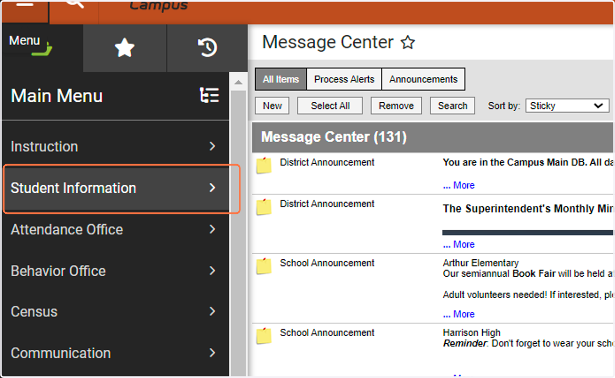 Click on Student Information