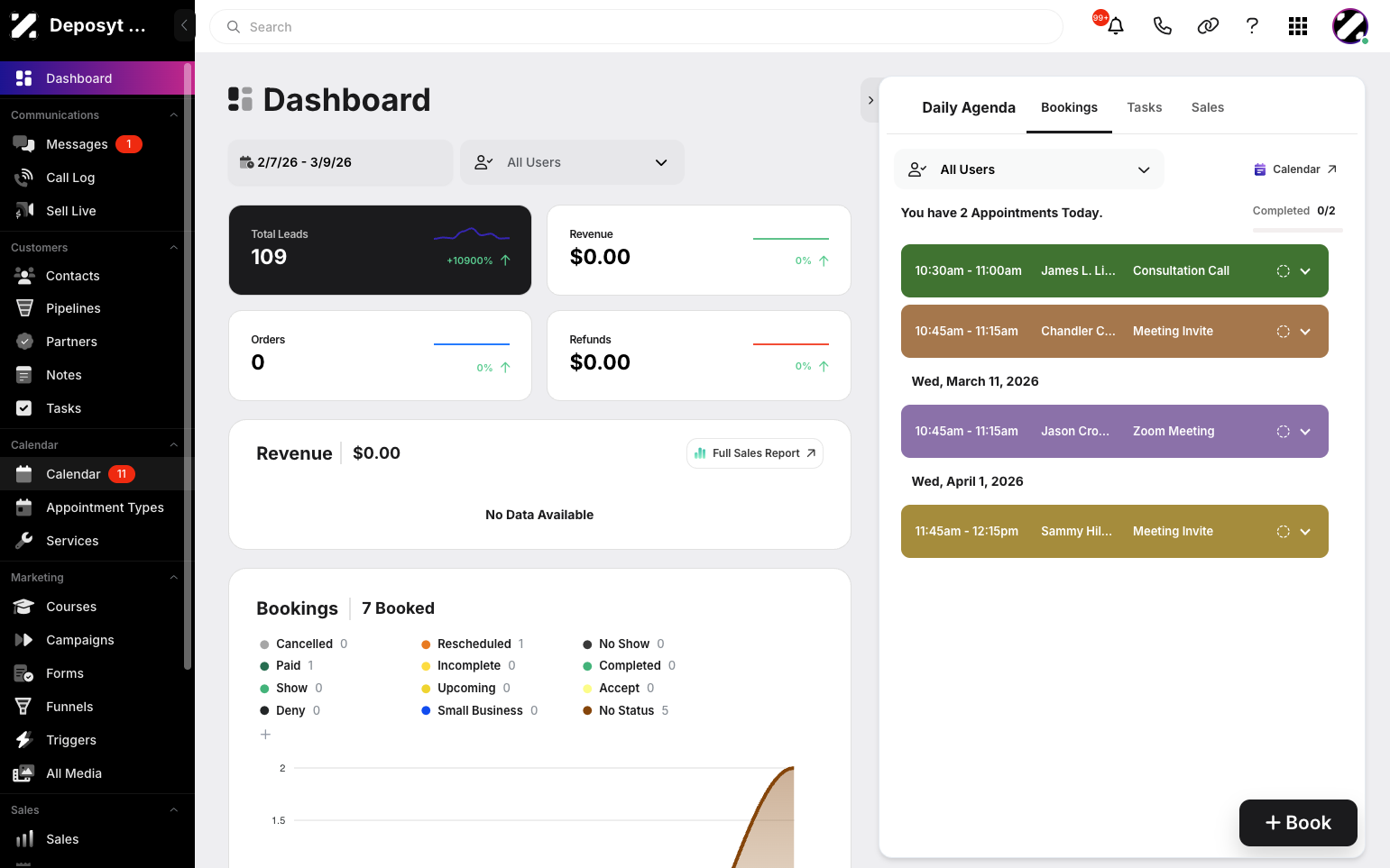 Step 1: On your Dashboard, navigate to the Calendar tab under the Calendar section.
