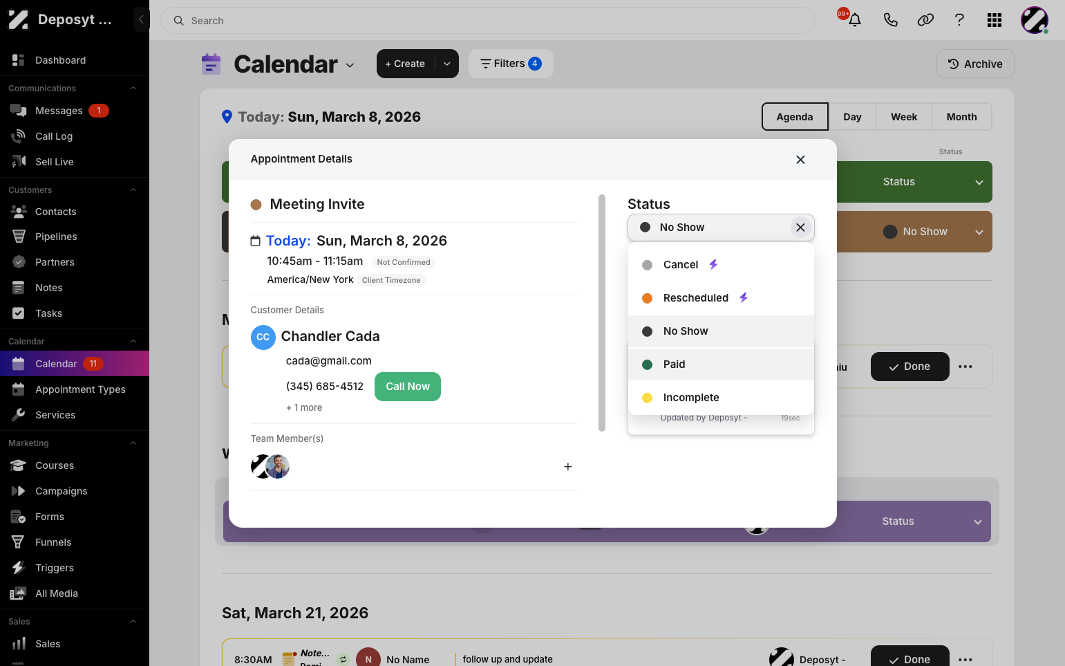 Step 4: After clicking, a pop-up will appear where you can change the status. Click the dropdown button and select the new status.