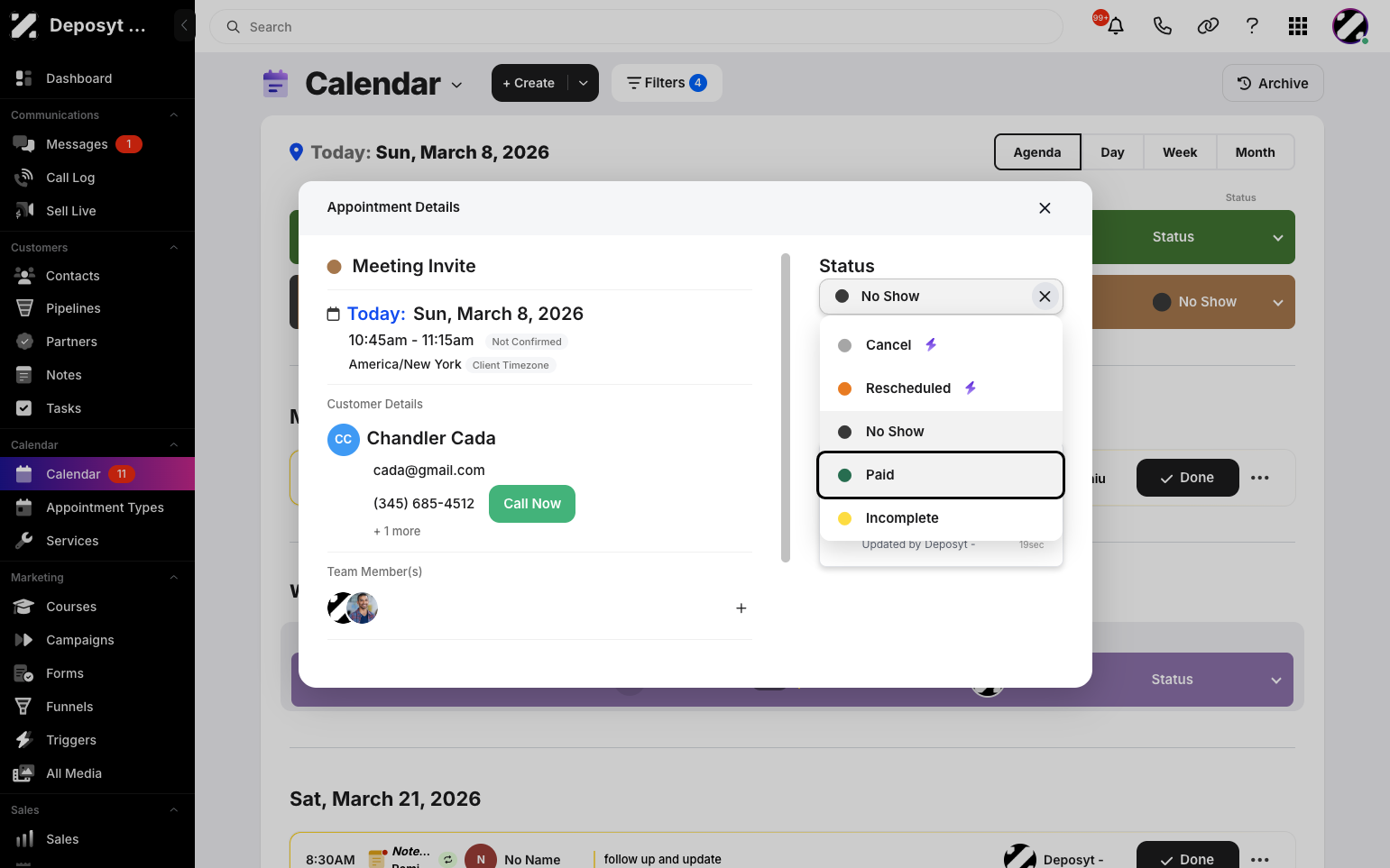 Step 4: After clicking, a pop-up will appear where you can change the status. Click the dropdown button and select the new status.