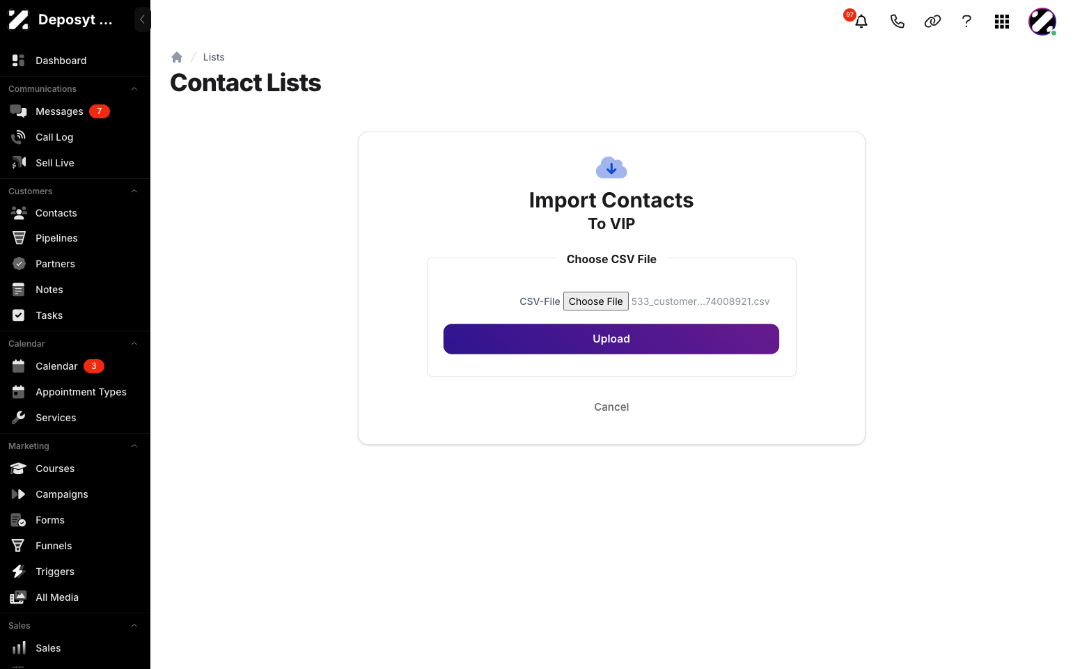 Step 5: Choose your CSV file and click the Upload button.