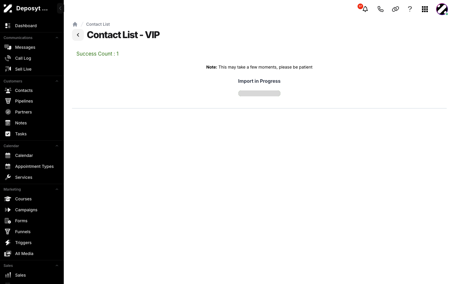 Step 10: A notification will appear saying that the import is in progress. Wait for it to finish.