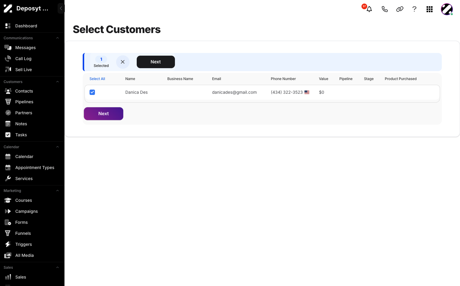 Step 6: Click on Customers and then click Next.