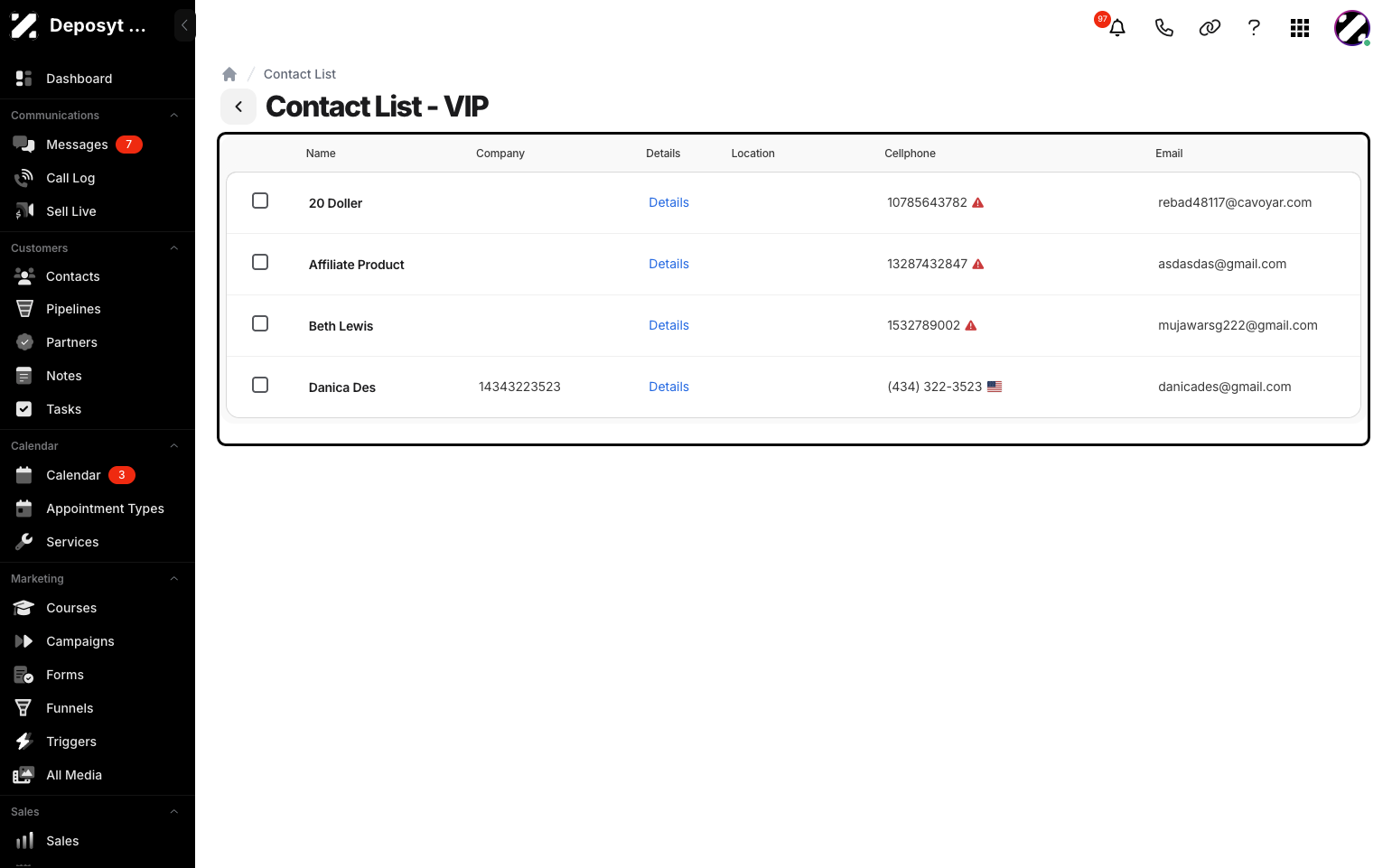 Step 11: You will now see the imported contacts in the selected existing list.
