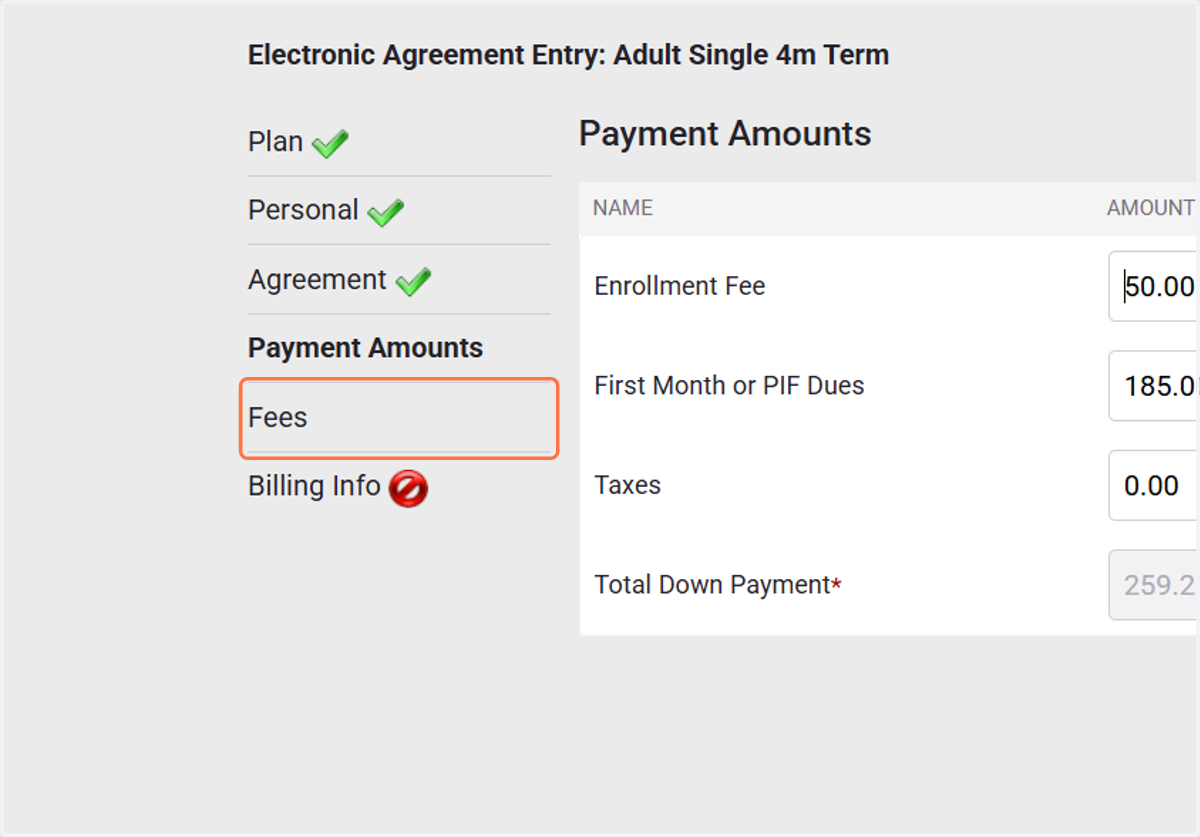 Click on Fees