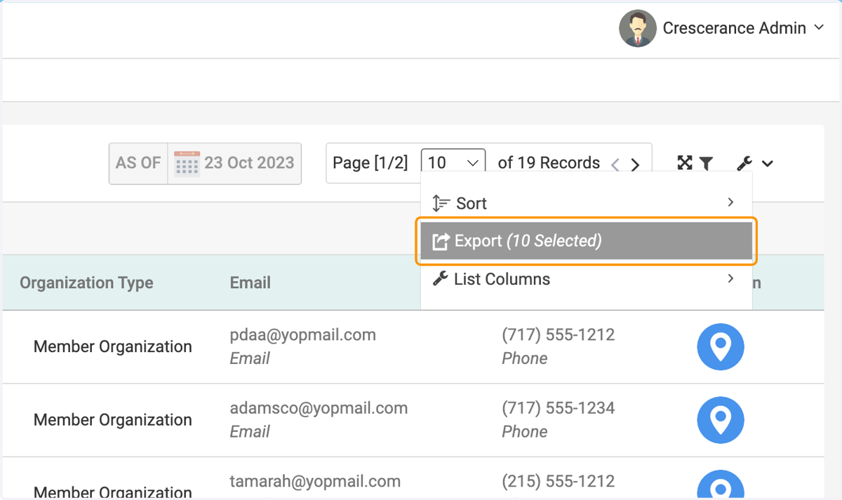 Click on Export