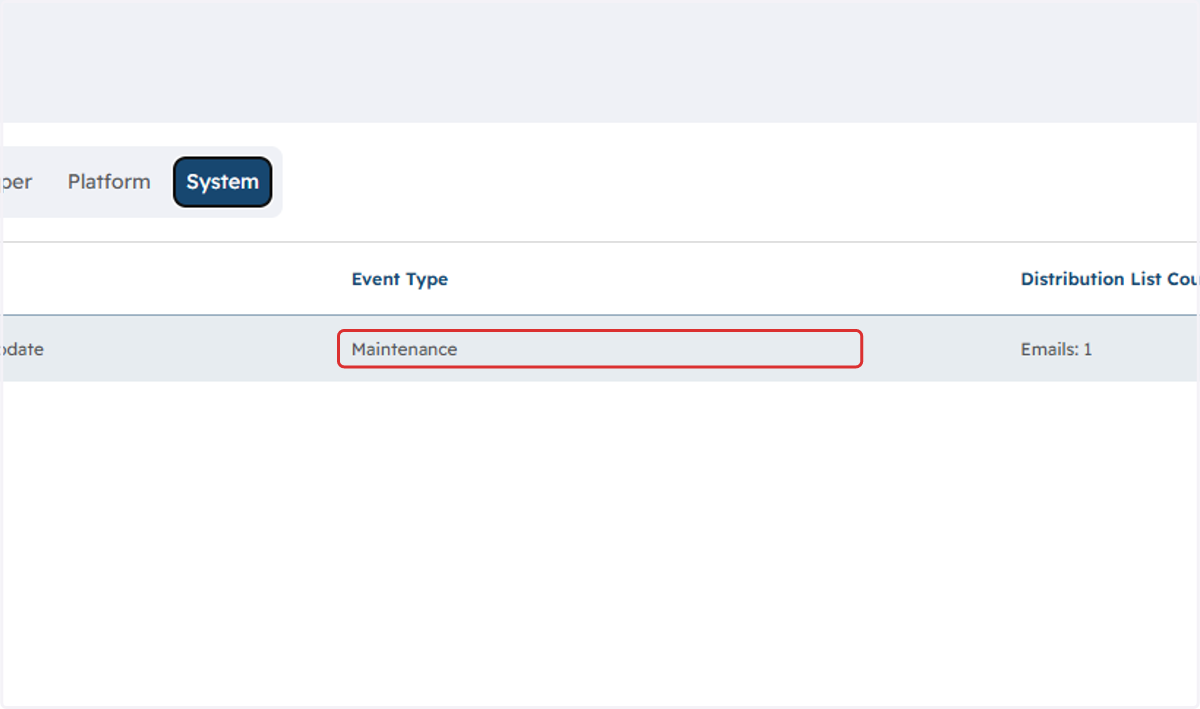 Click on the event type