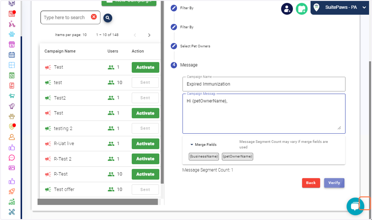 Click on Verify: Ensure your message and targeting are accurate before proceeding.