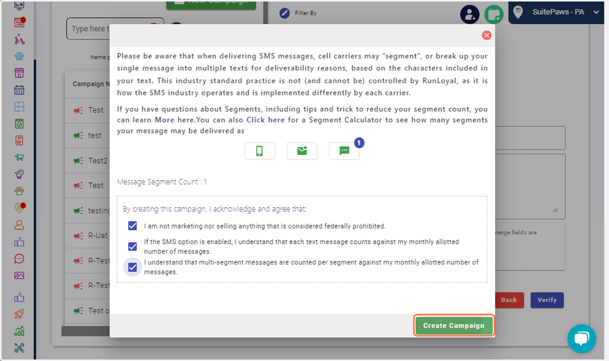 Click on Create Campaign: Launch your campaign to finalize. This will automatically create a draft campaign that you can preview once more prior to sending.
