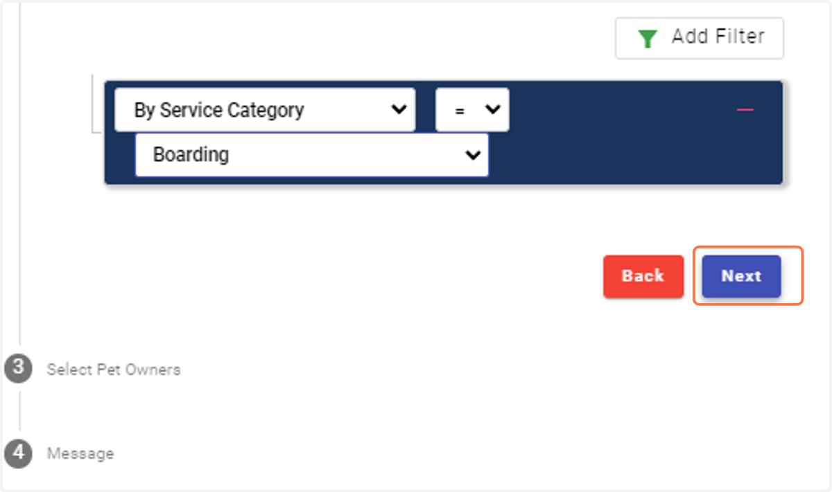 Click on "Next" to finalize your filter options.