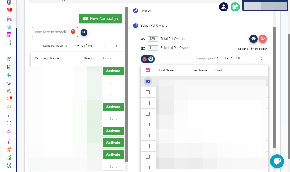 Or Select pet owners individually: Opt for a more personalized approach by choosing individual recipients from the filtered list.