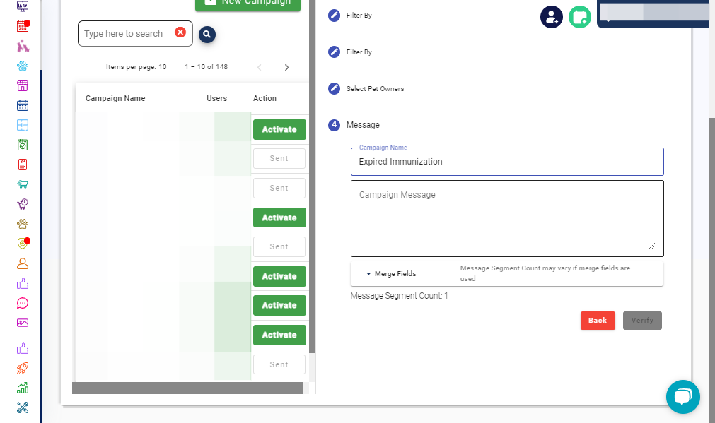 Type "Campaign Name" and "Campaign Message"- Specify the name of your campaign and the messaging you would like to deliver.