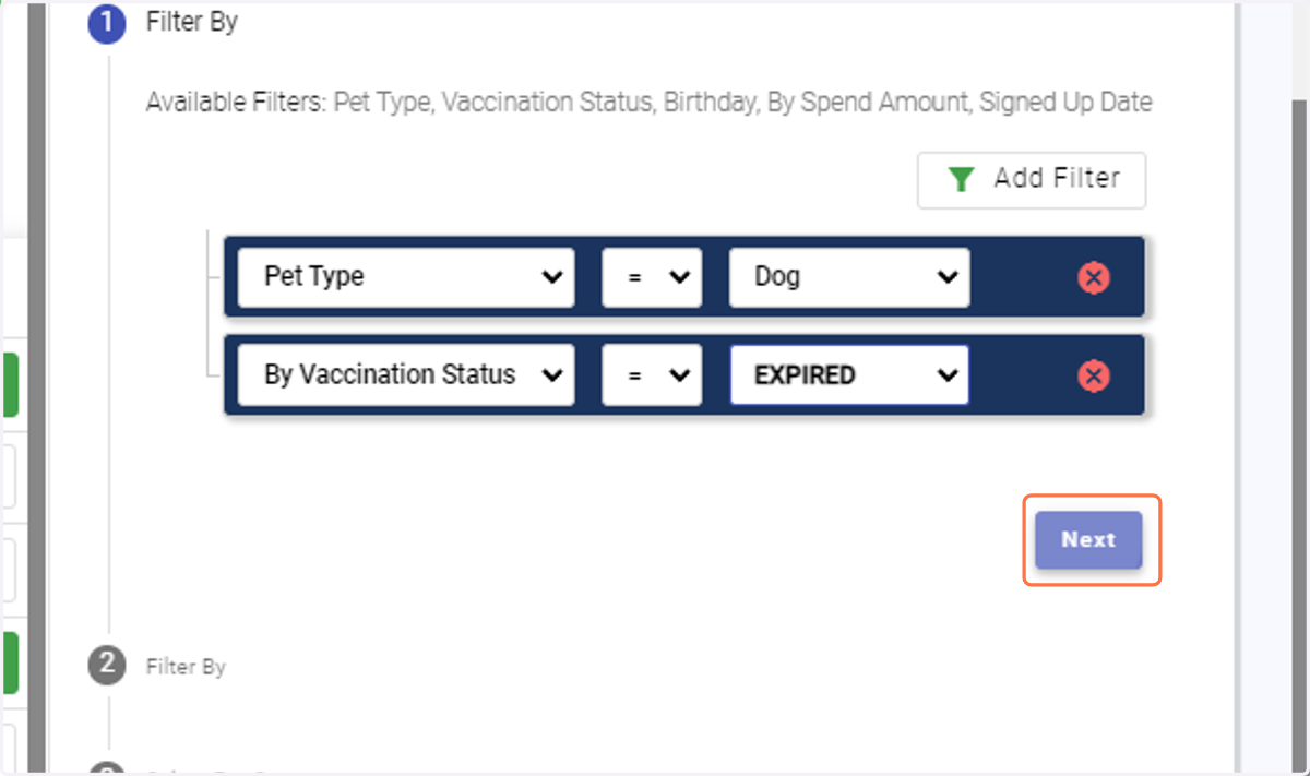 Click on "Next" to finalize your filter suggestions.