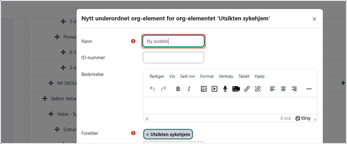 Skriv inn navnet på avdelingen