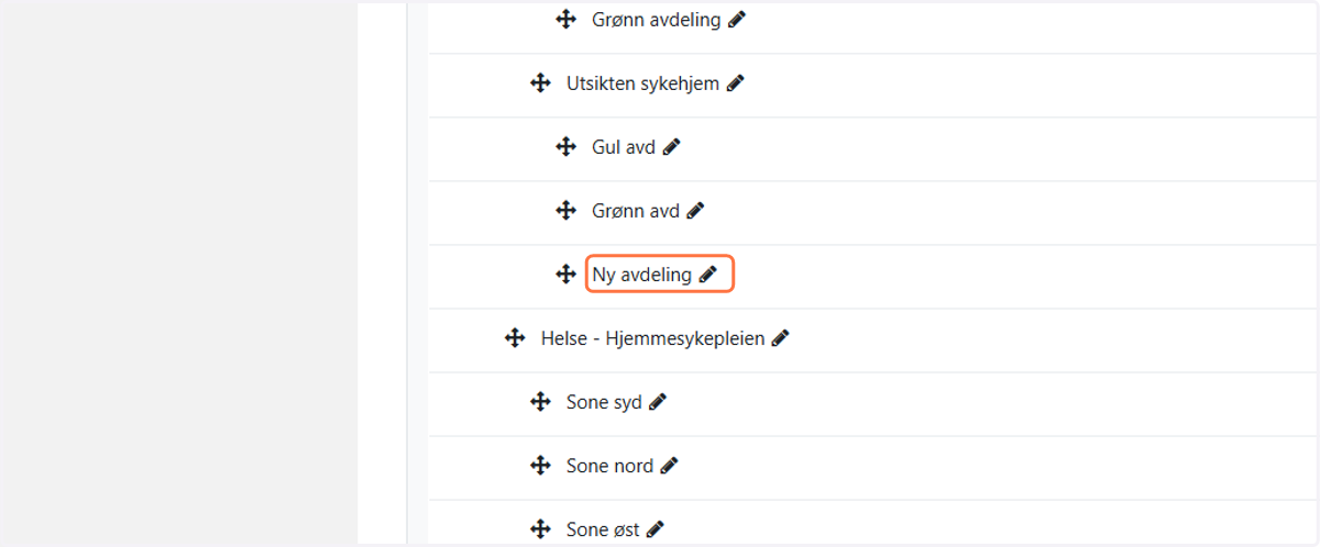 Hvis du ønsker å endre navnet på avdelingen, klikk på blyanten